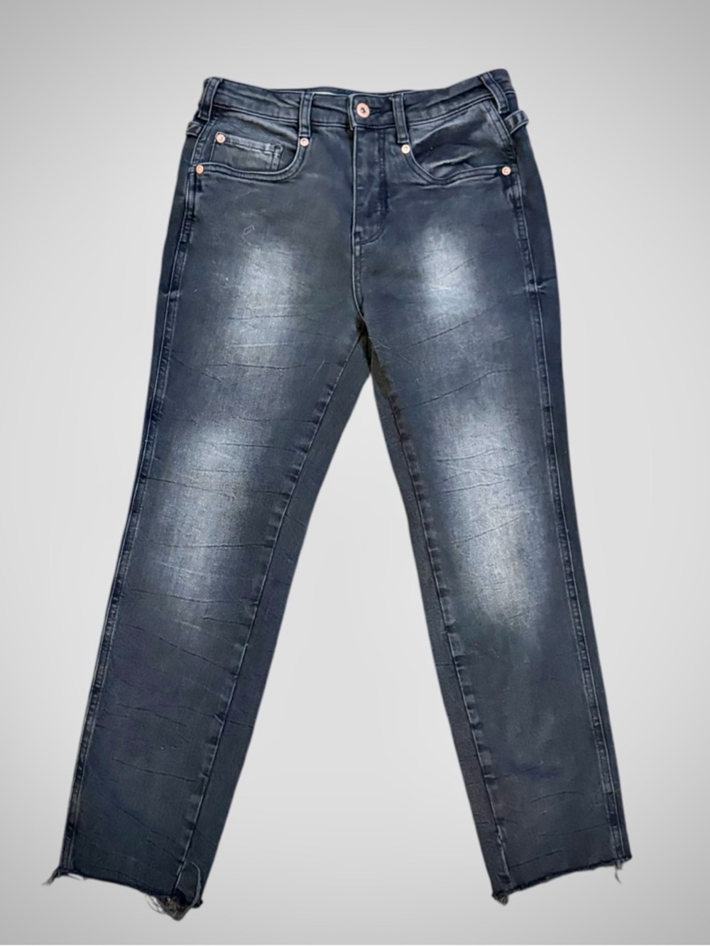 ANTHROPOLOGIE PILCRO Jeans Womens 28 Charcoal Straight Raw Hem Buckle EUC #235